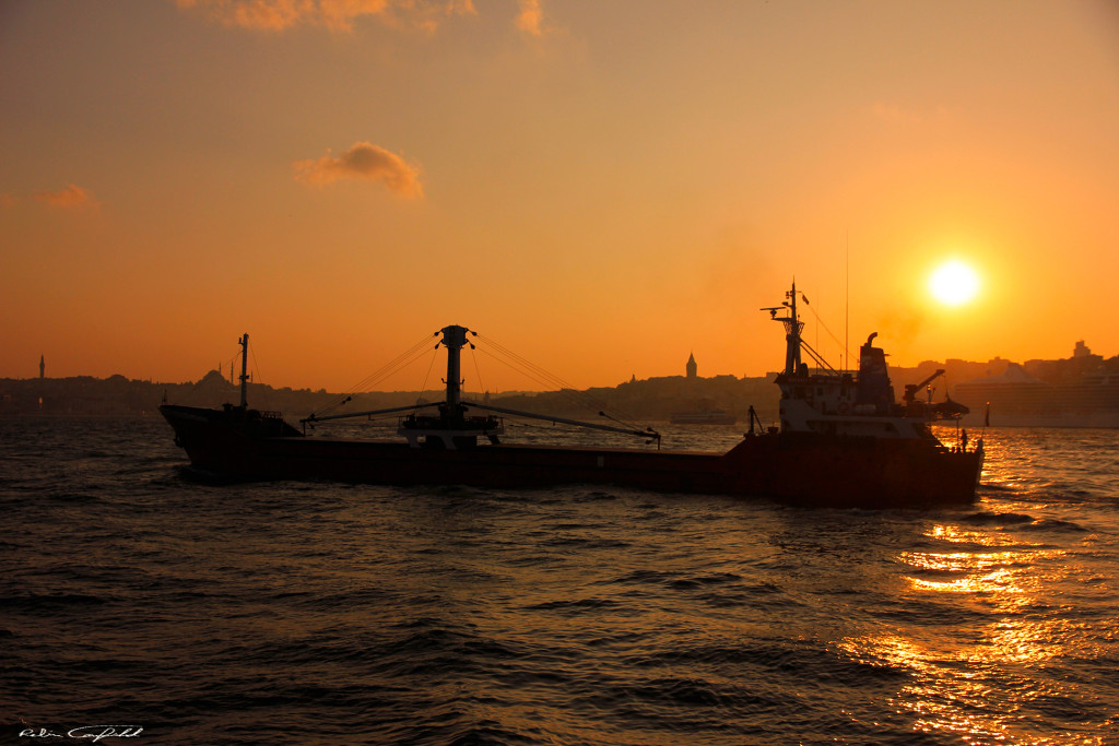 Crossing the Bosphorus at Sunset. Istanbul, Turkey